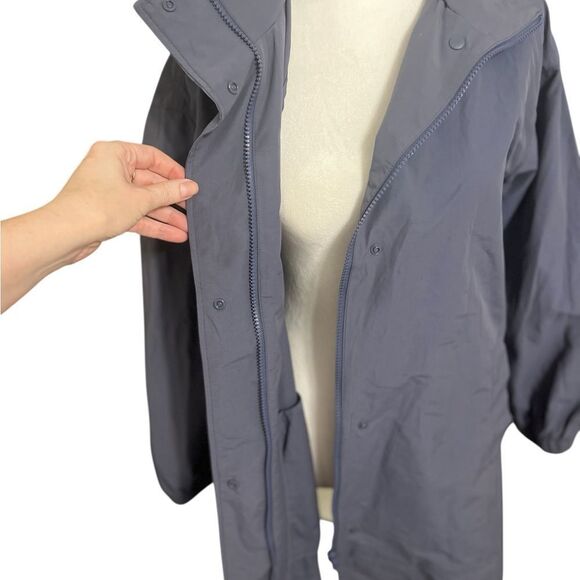 Eileen Fisher Stand Collar Hidden Hood Organic Cotton Blend Coat In Twilight Xs - Picture 5 of 14